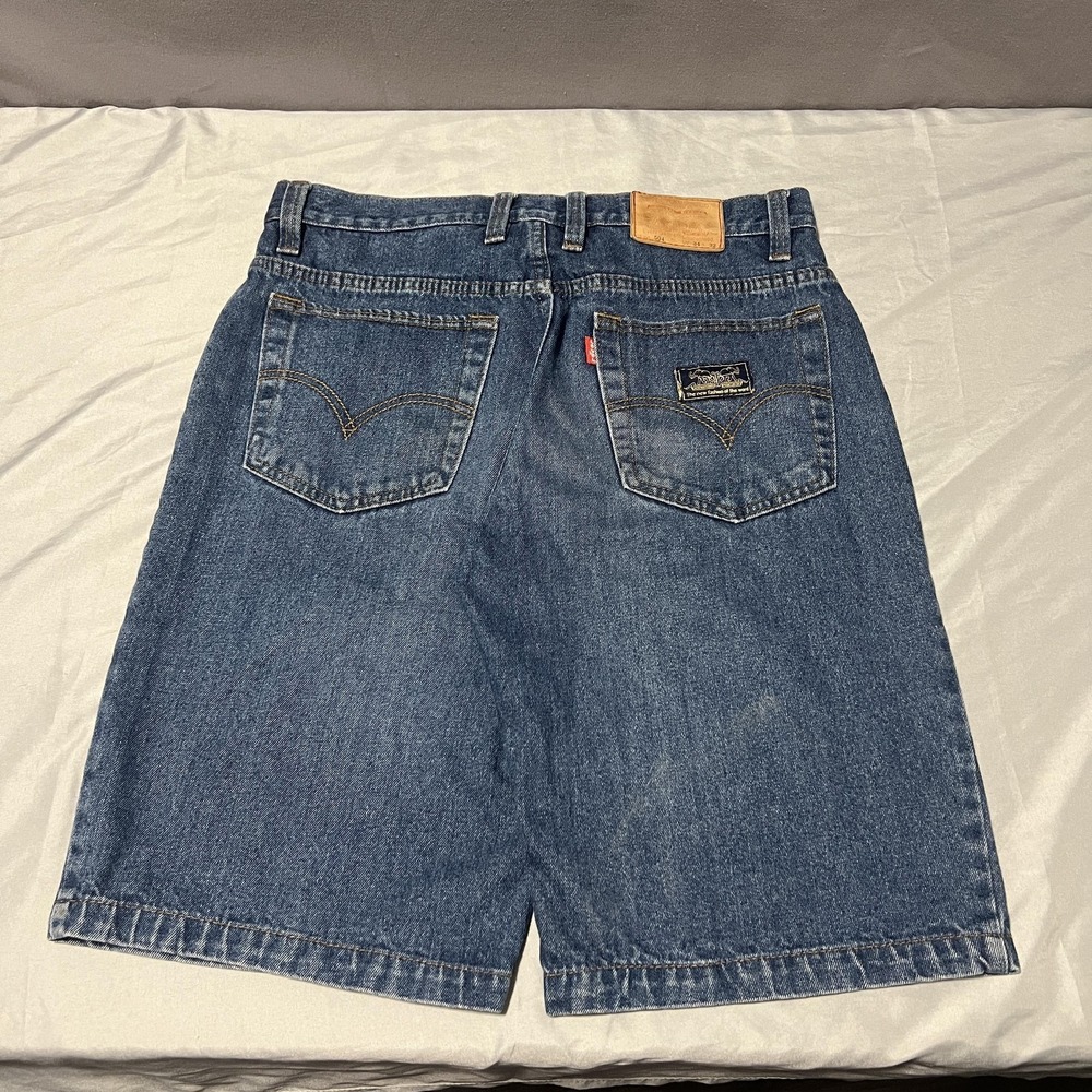 Level Denim Shorts Mens 34 Blue Medium Wash LEVI's Clone y2k baggy Fit 5 Pocket